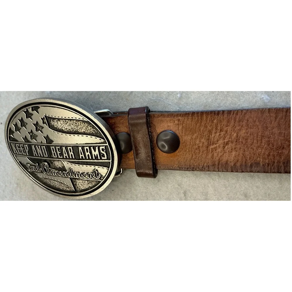 Montana Silversmiths Belt 2nd Amendment Buckle Brown Leather 40 Western USA Made